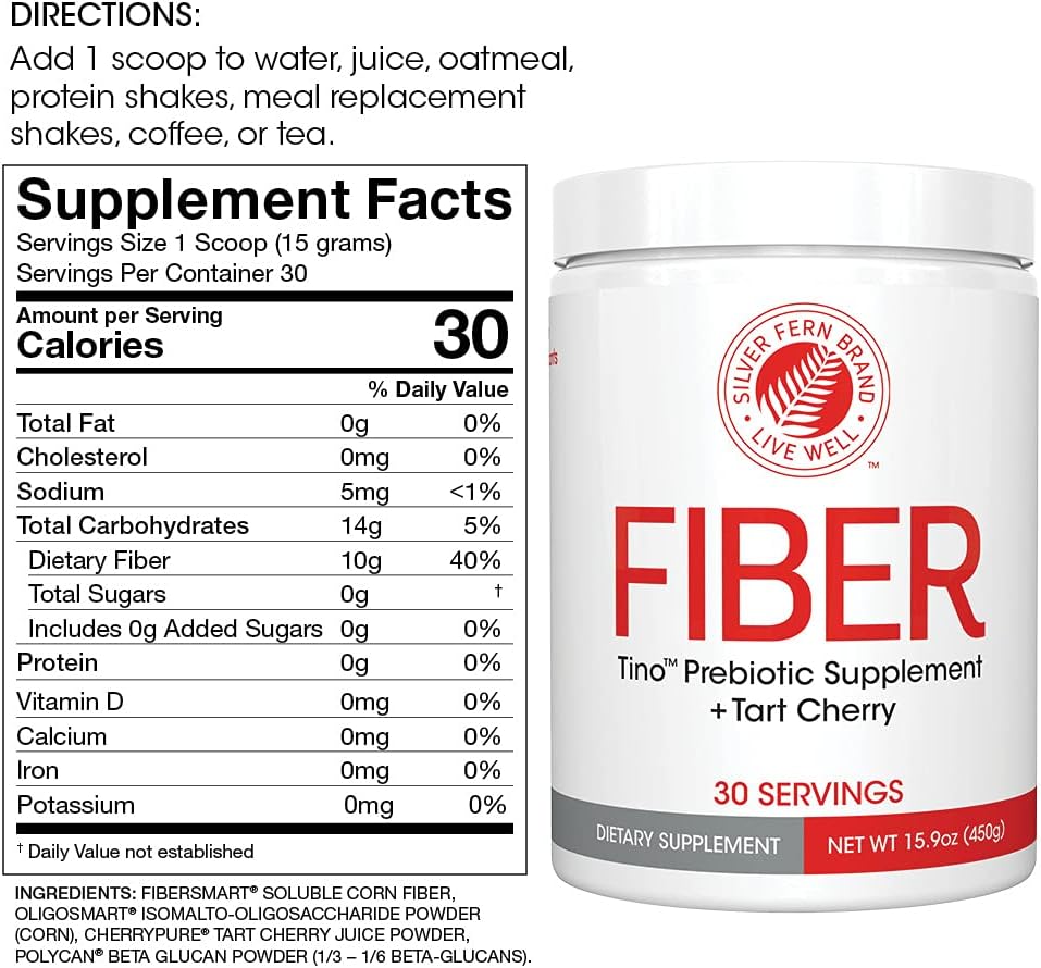 Tino Natural Gluten Free Prebiotic Fiber Supplement - with Tart Cherry Extract & Polycan Black Yeast Extract - Non-GMO, Water Soluble Fiber Powder Mix (1 Canister - 15.9 Oz)