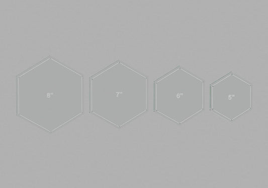 Hexagon Quilting Template Set - 5", 6", 7", 8" Sizes with 1/4" Seam Allowance - Durable Acrylic Templates for Quilting, Patchwork, Crafting, & Sewing Projects - Clear Templates for Accuracy