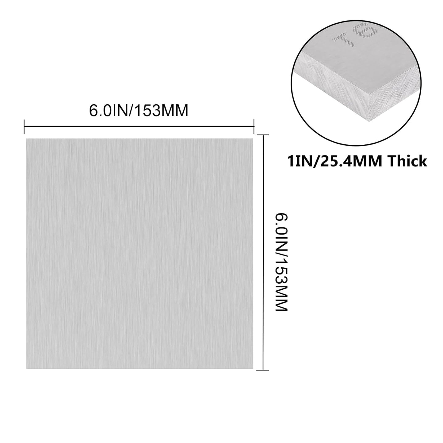 6061 T651 Aluminum Sheet Metal 6 x 6 x 1Inch (25.4MM) Flat Plain Thickened Aluminum Plate Covered with Protective Film, Heat Treatable Rectangle 1.0" Thick Aluminum Metal Plate for Industrial