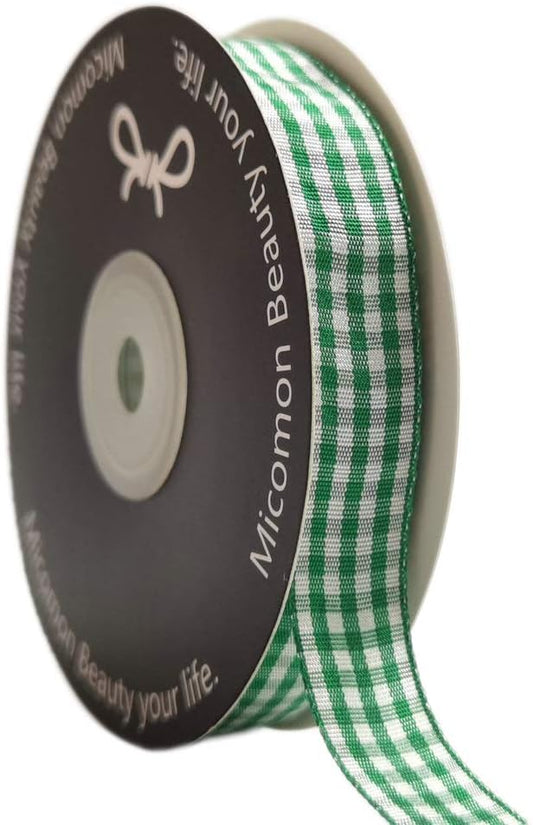 Green Gingham Plaid Checked Ribbon 25 Yards Each Roll 100% Polyester (5/8",Green)