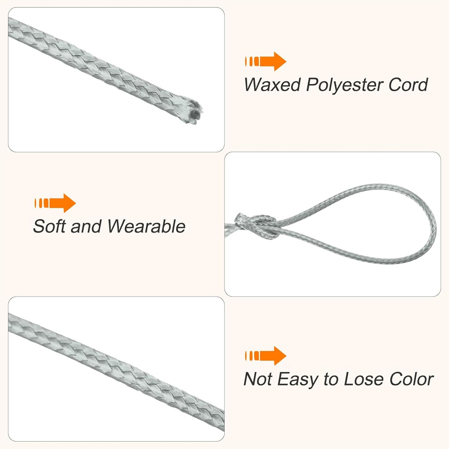 MECCANIXITY Waxed Cord 1.5mm Waxed Polyester Cord 175 Yard Wax String for Bracelet Making,Necklaces, Beading,Jewelry Making and DIY Crafts(Light Grey)