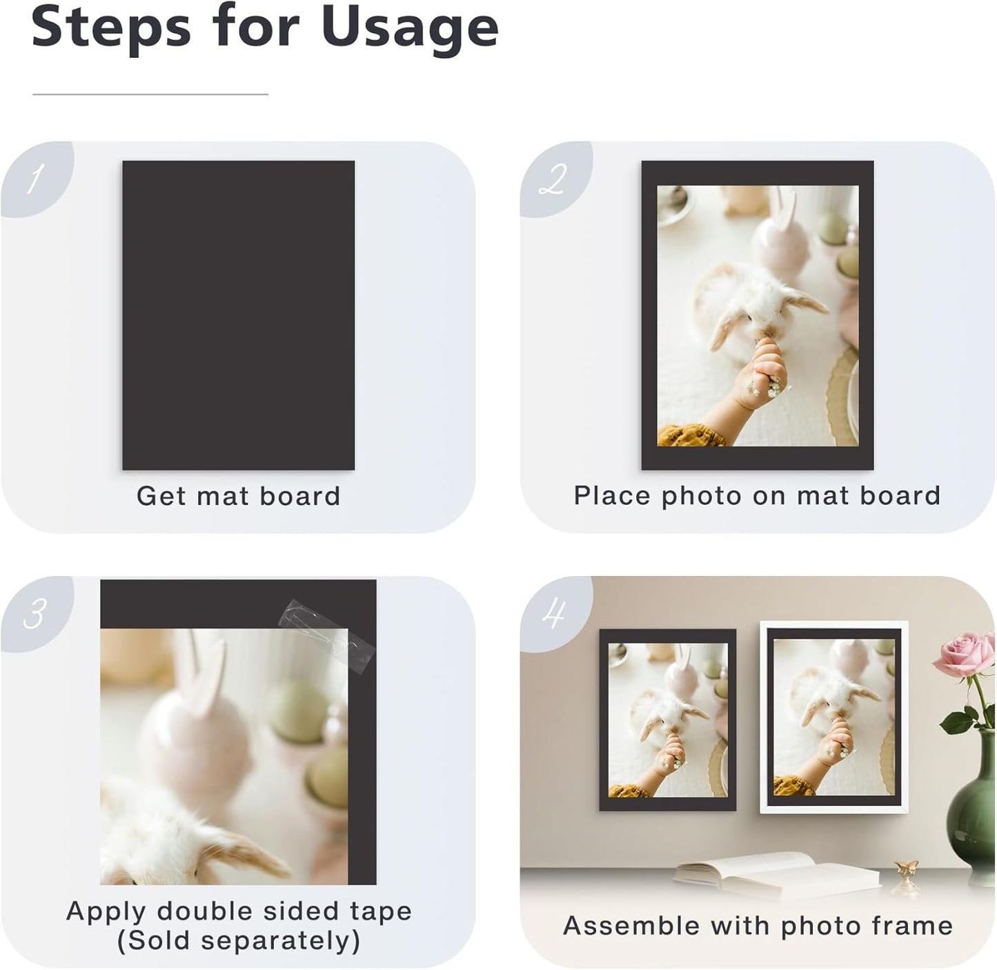 Golden State Art, 12x16 Uncut Photo Mat Matboard - Black Uncut Mats for DIY Projects, Presentation Boards, Art Crafts, Prints (50 Pack)