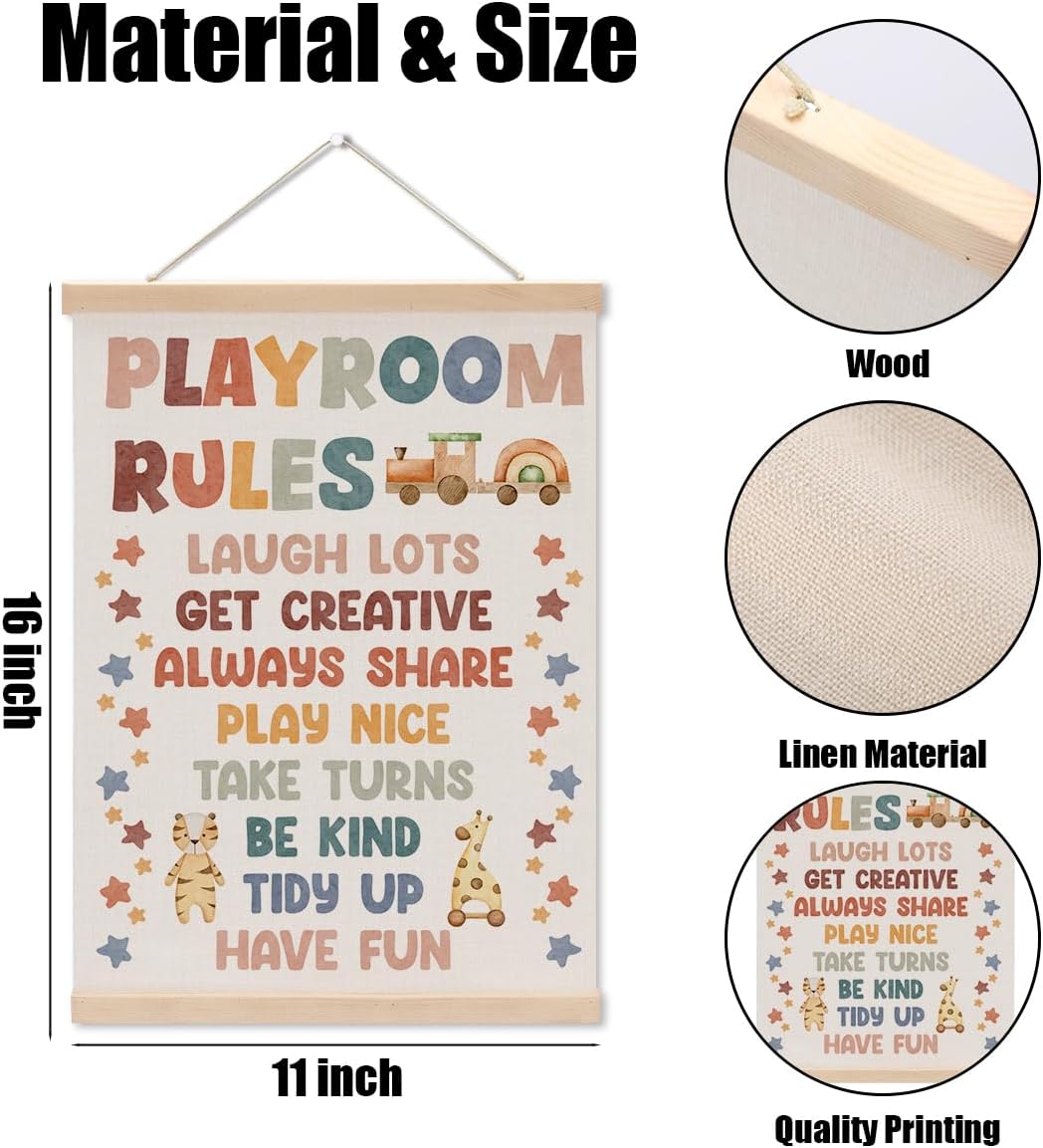 Playroom Decor Boho Poster Hanger, Nursery Decor Play Room Wall Decoration, Playroom Essentials, Educational Posters Wall Hanging Banner Farmhouse Living Toddler Room Decoration