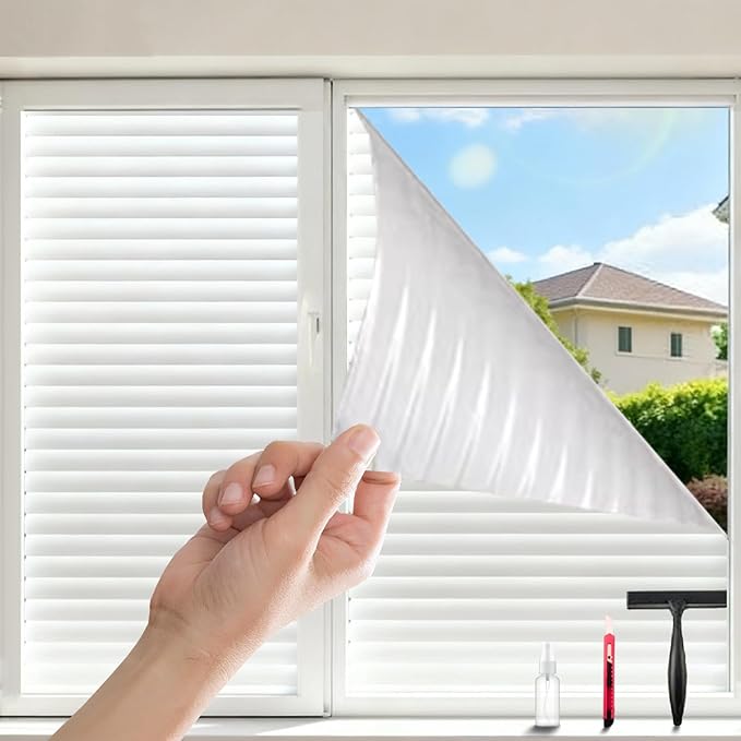 Frosted Glass Window Privacy Film Decorative, Bathroom Window Privacy Film for Glass Windows Cover, Static Cling, Removable, Reusable, Anti-UV, Heat Blocking, with Tools 35x157inch