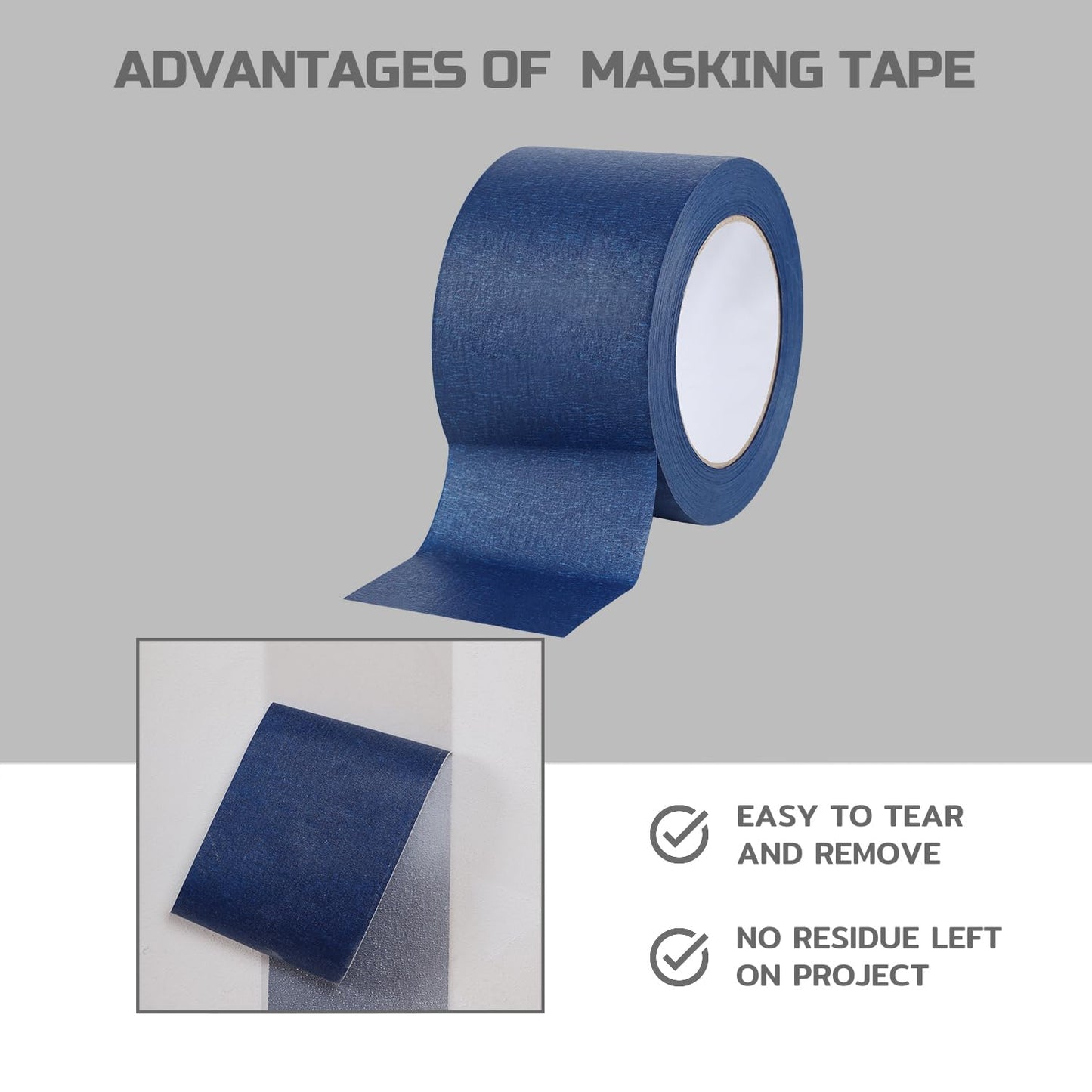 Lichamp Wide Masking Tape 3 inches, 2 Packs Blue Painters Tape Blue Masking Paper, 3 inches x 55 Yards x 2 Roll