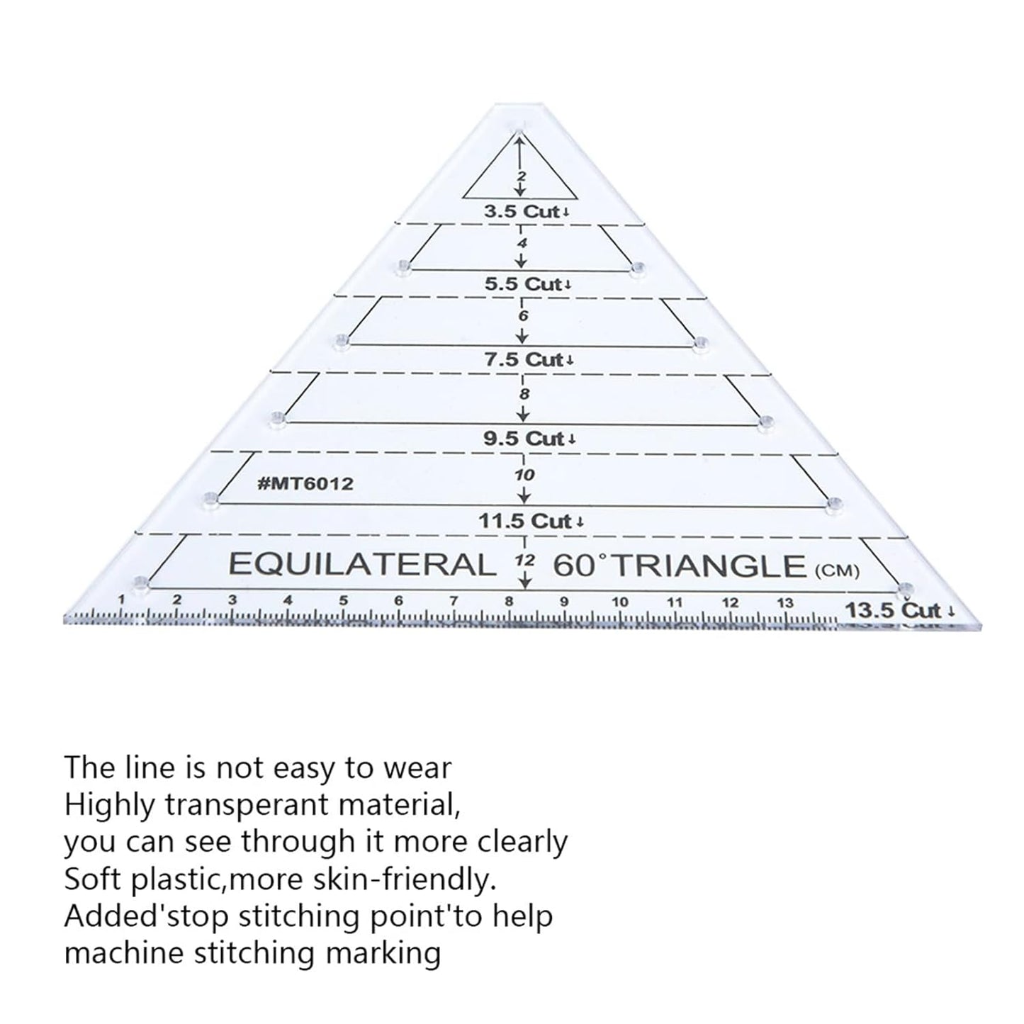 60 Degree Triangle Ruler for Quilting, 6.54 * 6.19in Triangle Quilting Ruler, Triangle Quilting Ruler Transparent for Sewing Cut Measurement DIY Tools