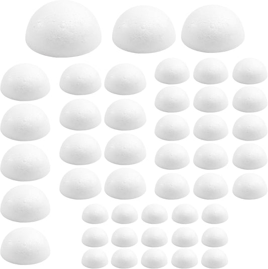 Craft Half Foam Balls 45 Pack 6 Sizes(1-2.75 Inches) White Polystyrene Half Round Balls Smooth Foam Balls Half Round for Arts and Crafts, DIY Craft for Home and Supplies School Craft Project