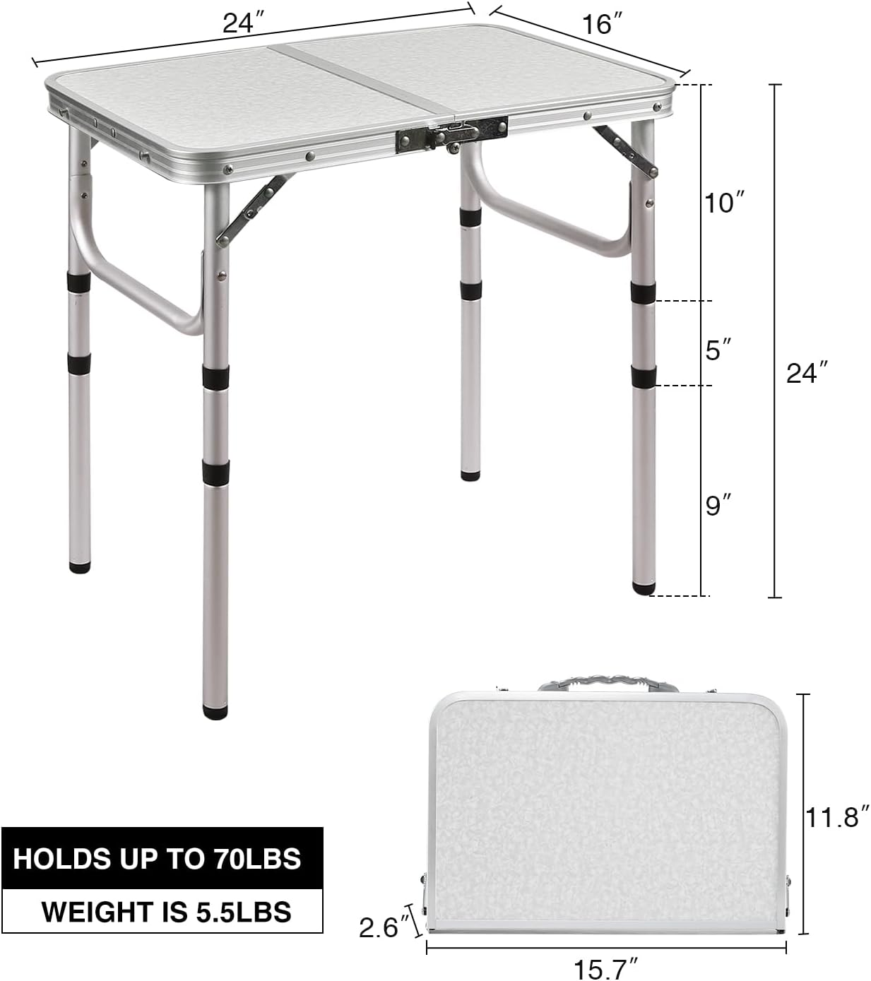 RedSwing 2ft Folding Camping Table,Small Portable Pinic Table Adjustable Height, Lightweight Aluminum Camping Table for Outdoor Indoor Hiking Camp