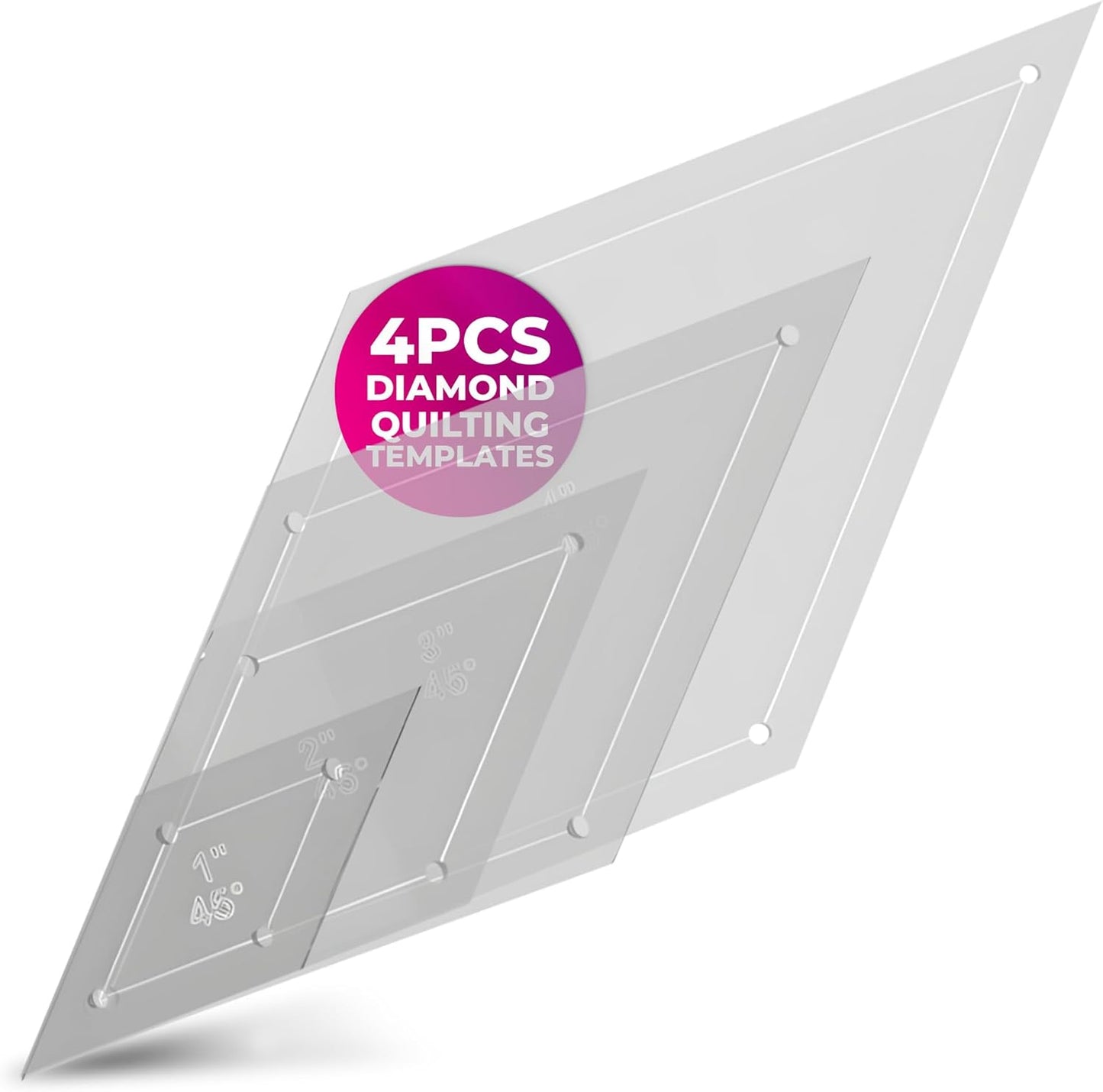 Quilting Acrylic Template Set | Precision Tools for Quilting Enthusiasts | Diamond Design | Includes Sizes 4", 3", 2", 1" | 1/8 Clear Acrylic | 1/4" Seam Allowance for Accuracy