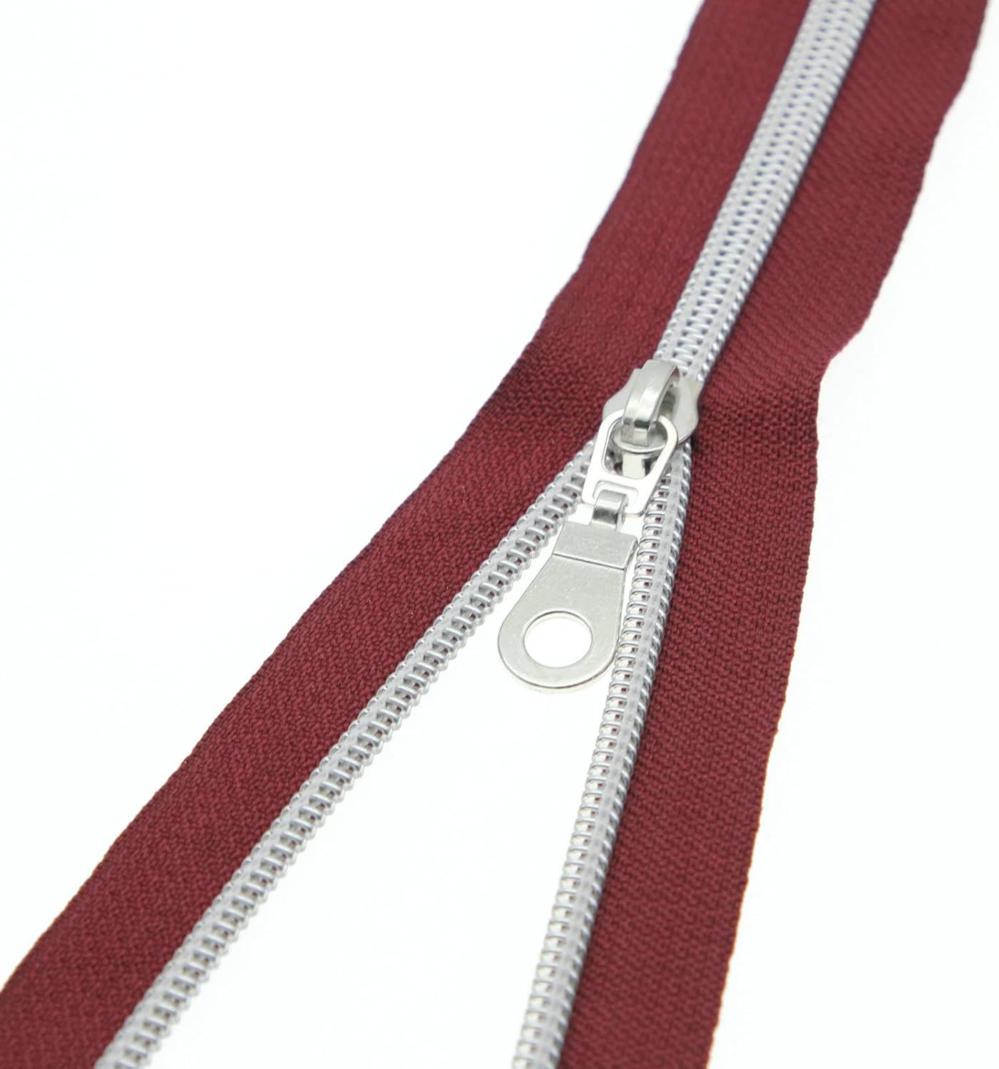 Leekayer #5 Metallic Silver Nylon Coil Zippers by The Yard Bulk 10 Yards Wine Color Zipper Tape with 25pcs Silver Sliders for DIY Sewing Tailor Craft Bag(Wine)