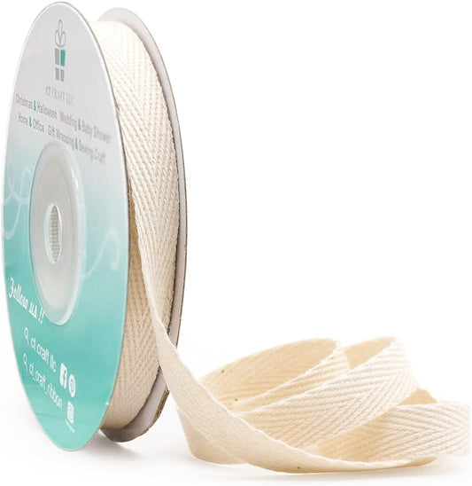 CT CRAFT LLC Ivory Cotton Twill Ribbon 3/8" x 10 Yards for Home Décor Gift Present Wrapping DIY Crafts Birthday Wedding Bouquet Christmas