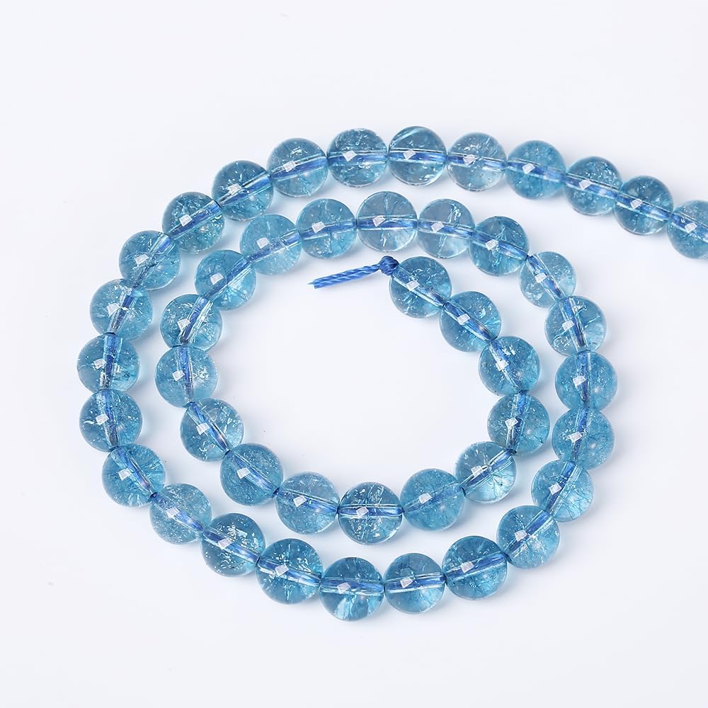 32pcs 12mm Blue Topaz Crystal Quartz Natural Stone Round Loose Beads for Jewelry Making DIY Bracelet Necklace Earrings 15"