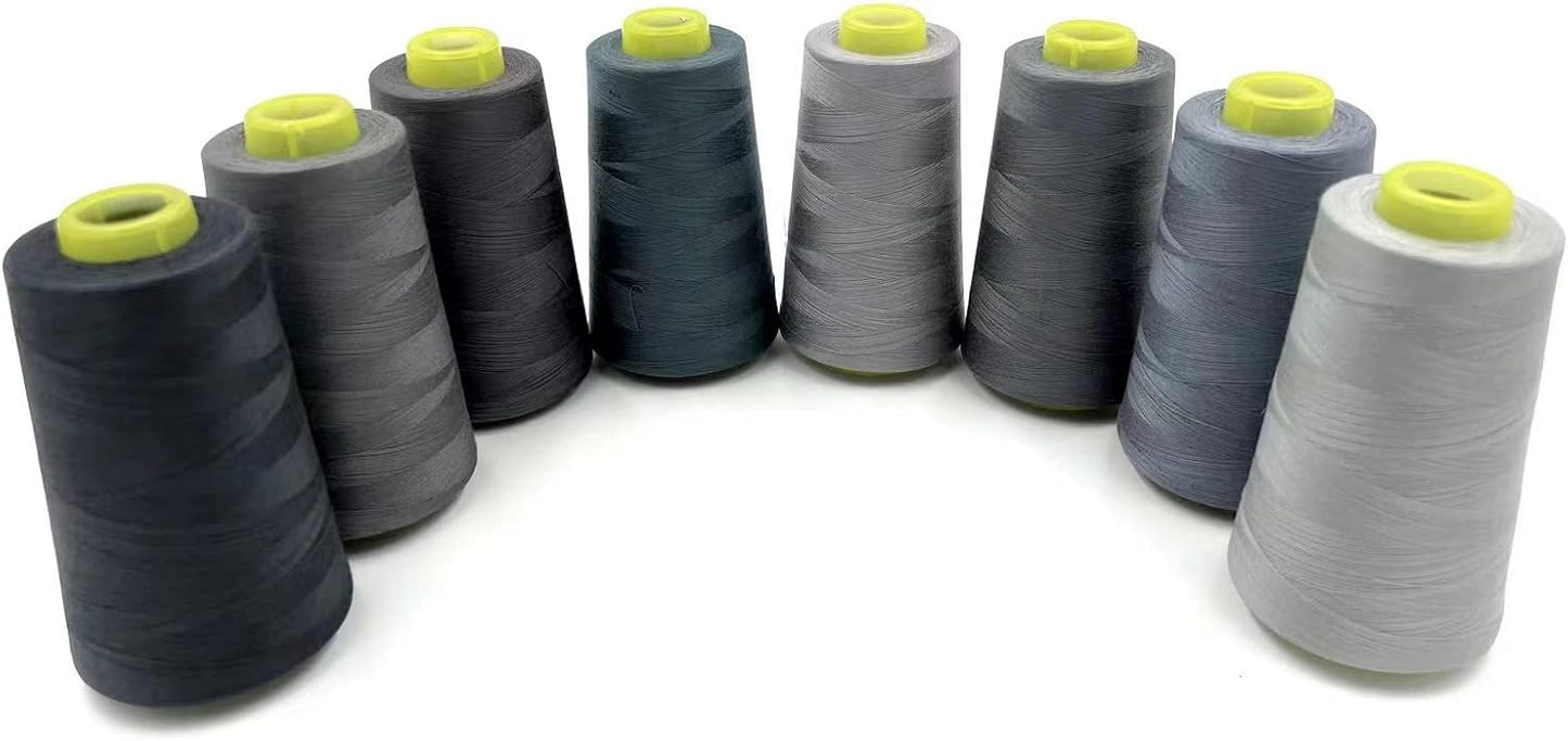 Tortoise 8 Cones of 3000 Yards Each Spool Thread for All Purpose, Serger, Overlock, Quilting, Sewing Machine - 40S/2 Grey Polyester Thread