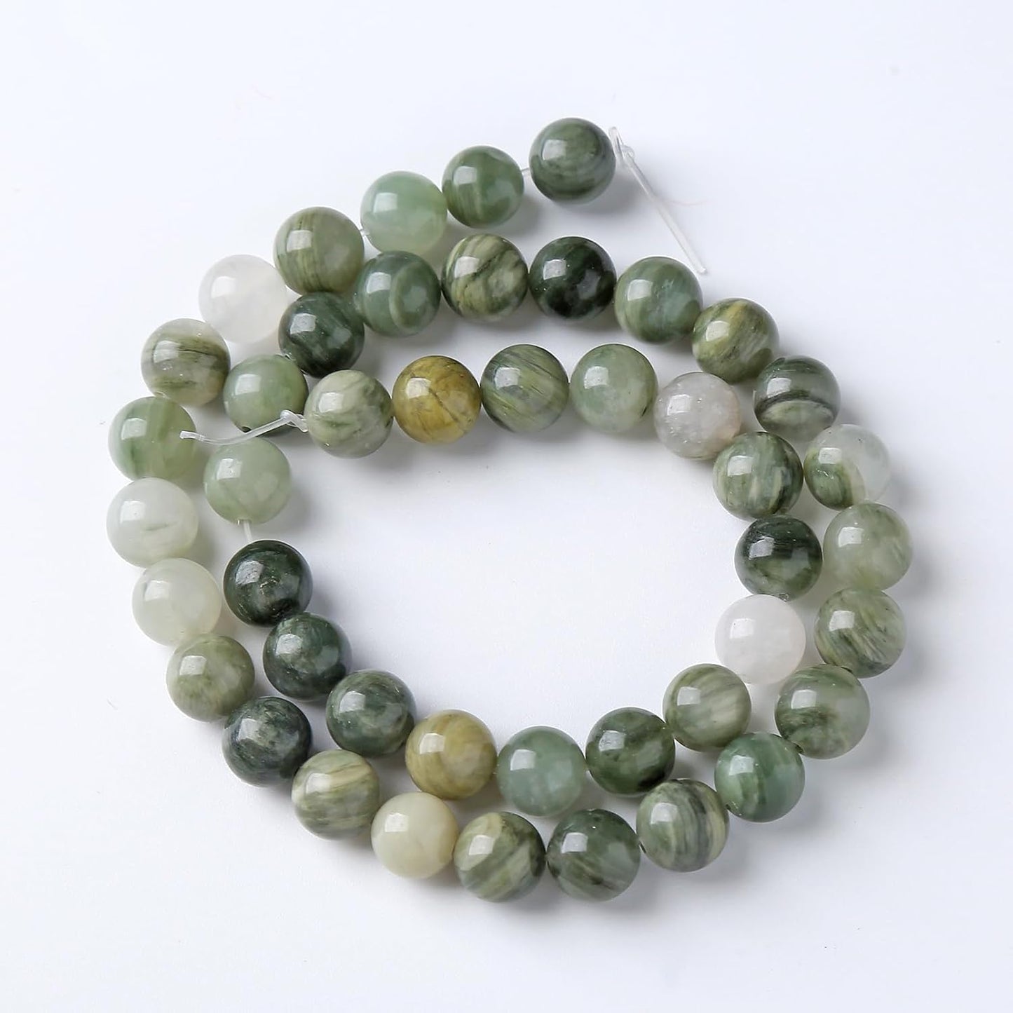 36pcs 10mm Natural Green Hair Quartz Stone Beads for Jewelry Making DIY Bracelet Necklace Accessories 15" Energy Healing Power Round Stone Beads (10mm, Green Hair Quartz)