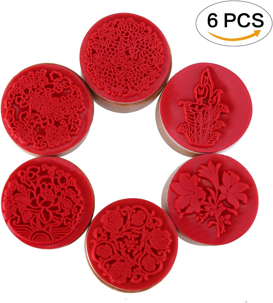 CCINEE 6pcs Round Rubber Stamps Floral Pattern Wooden Stamps for Christmas Scrapbooking Cards and Crafts Making
