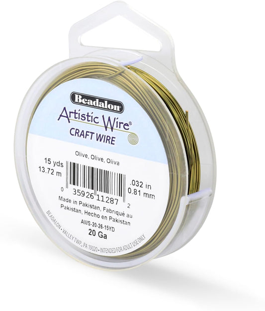 Artistic Wire, 20 Gauge Tarnish Resistant Colored Copper Craft Wire, Olive, 15 yd