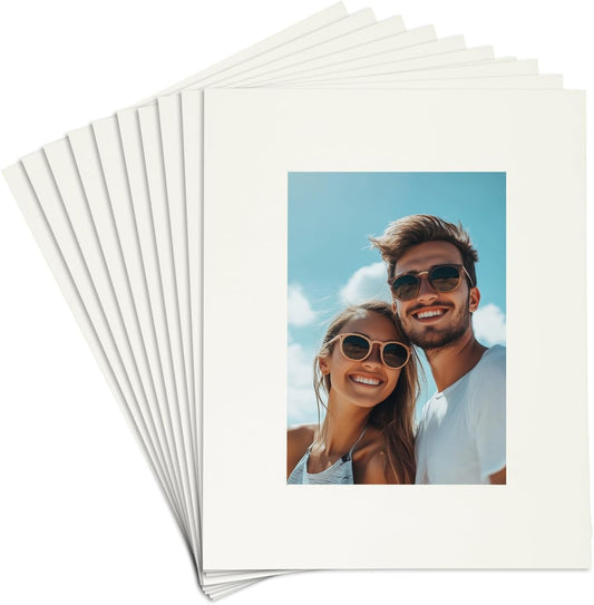 uxcell 10Pcs Picture Mats, 8 x 10 Mat Board Center for 5 x 7 Pictures Acid Free White Core Bevel Cut Frame Mattes for Display Art Measuring, Cream