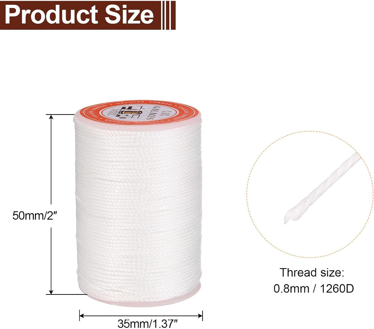 uxcell Round Leather Sewing Waxed Thread, 55m / 60 Yards Polyester Wax String, 0.80mm Wax Stitching Cord for Leather Crafts, Bookbinding, Bracelets Braided, White, 2pcs