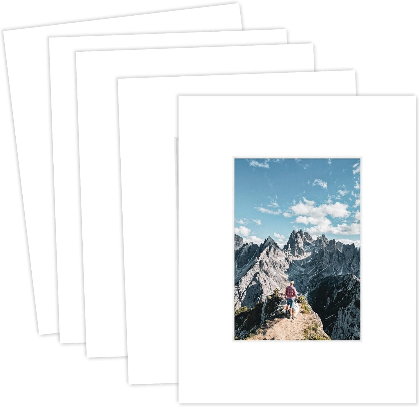 MBC Mat Board Center, 5 Pack 8.5X11 for 5X7 White Picture Mats Frame Mattes, Bevel Cut, Acid Free, 4-Ply Thickness