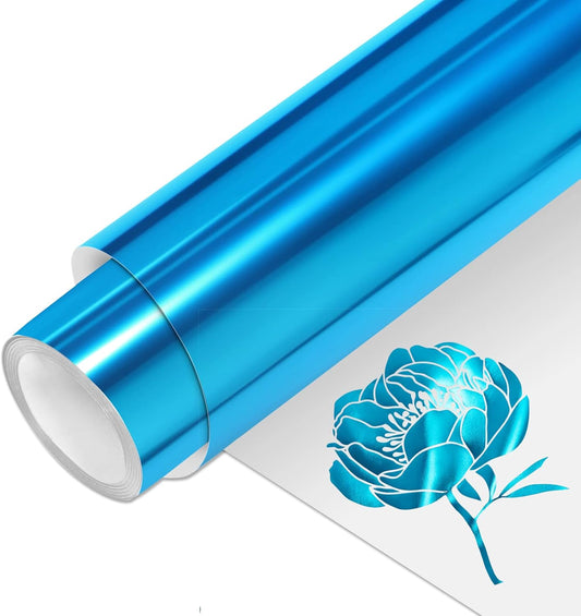 VINYL FROG Metallic Foil HTV Vinyl Roll 12" x5ft Blue Heat Transfer Vinyl Chrome Iron on Vinyl Easy to Cut & Weed DIY Heat Press Design for T-Shirts