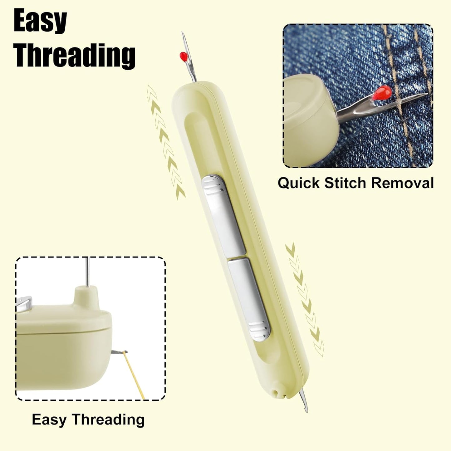 Needle Threaders, 2 in 1 Plug-in Needle Threader Seam Ripper Tool, Automatic Stretchable Seam Rippers for Sewing, Hand Quilling Supplies,Embroidery Stitch Removal (Purple/Yellow)