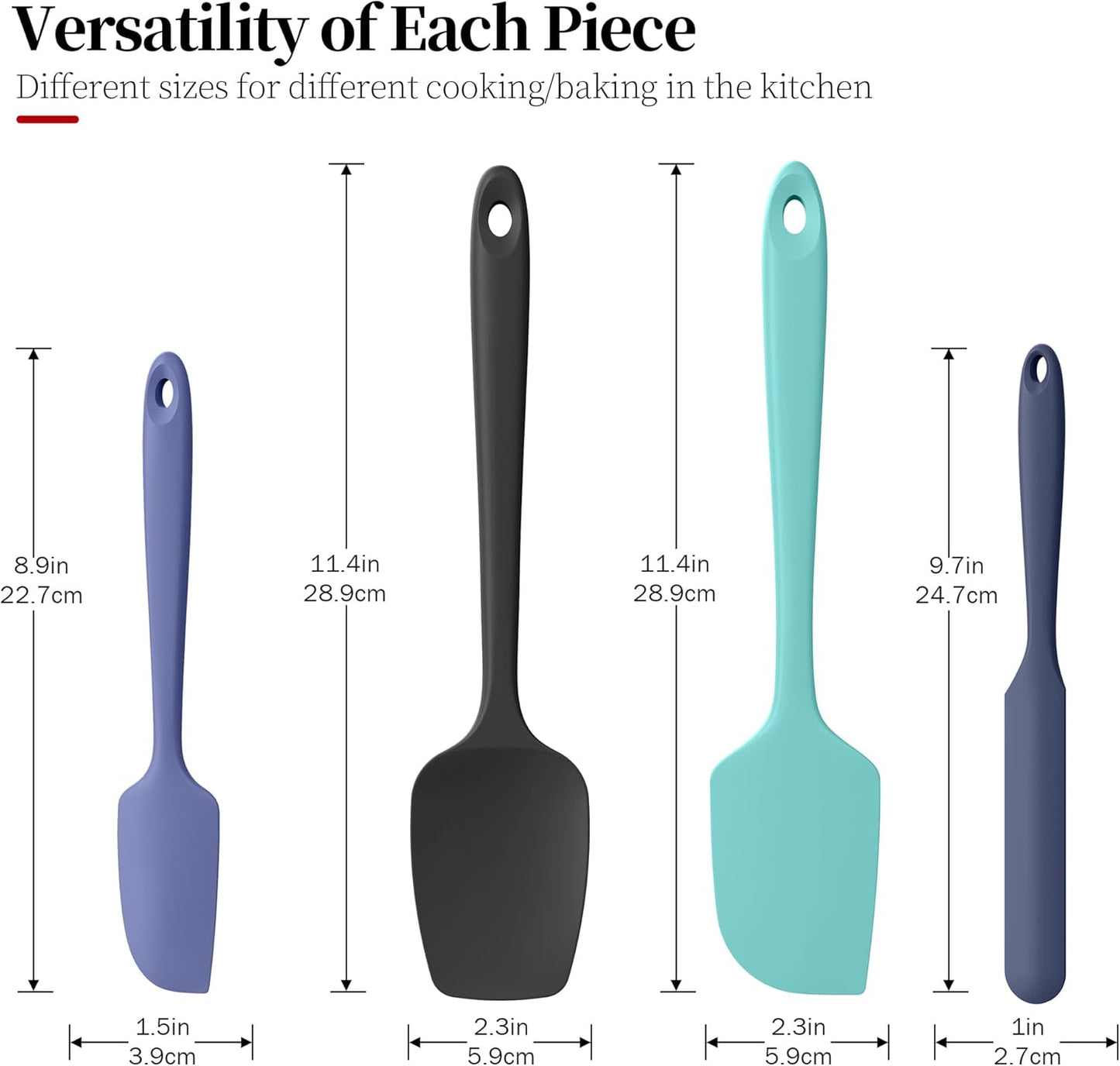 Heat Resistant Silicone Spatula Set of 4, Luxiwise 600ºF High Temp Baking Scraper Cooking Utensils Non-Stick BPA-Free for Seamless Mixing, Folding, Scraping with Rubber Kitchen Essentials (Multi-3)