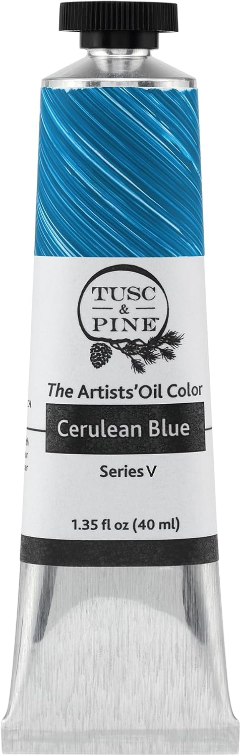 Tusc & Pine Artist Oil Paint - Cerulean Blue, 40 ml, Non-Yellowing, Rich & Creamy Consistency, Maximum Pigment Load, Small Batch Milled Oil Paints Made in the USA for Professional Artists