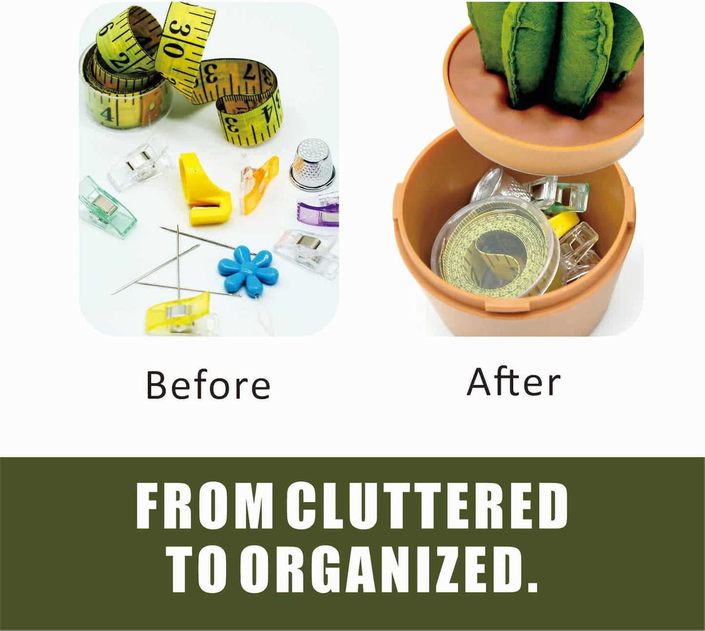 Cactus-Shaped Pin Cushion in a Pot with Included Sewing Notions | Magnetic Pin Holder | Cute Décor for Sewing Desks | Perfect Gift for Quilters, Sewers, Applique & Patchwork Crafters