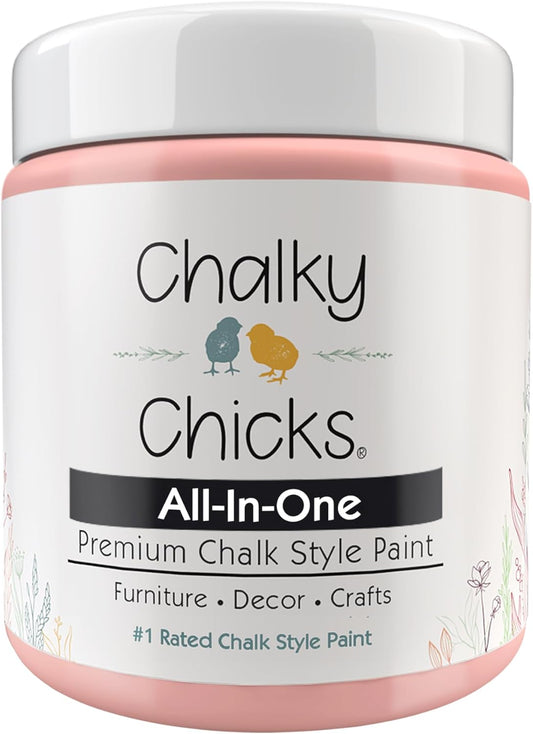 Chalky Chicks All-in-One Chalk Paint for Furniture or Cabinet - 8 Fl Oz - Matte Finish Sweet 16 (Pink) for Metal, Wood Furniture Paint - No Sanding All-in-One for Home Decor & Crafts, USA Made