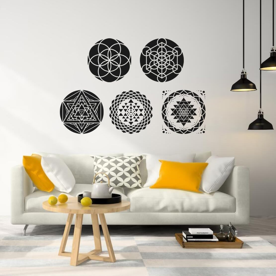 Sacred Geometry Stencil 8inch Reusable Stencils for Crafts Metatron's Cube/The Flower of Life Drawing Templates for Wall Canvas Paper Art Crafts