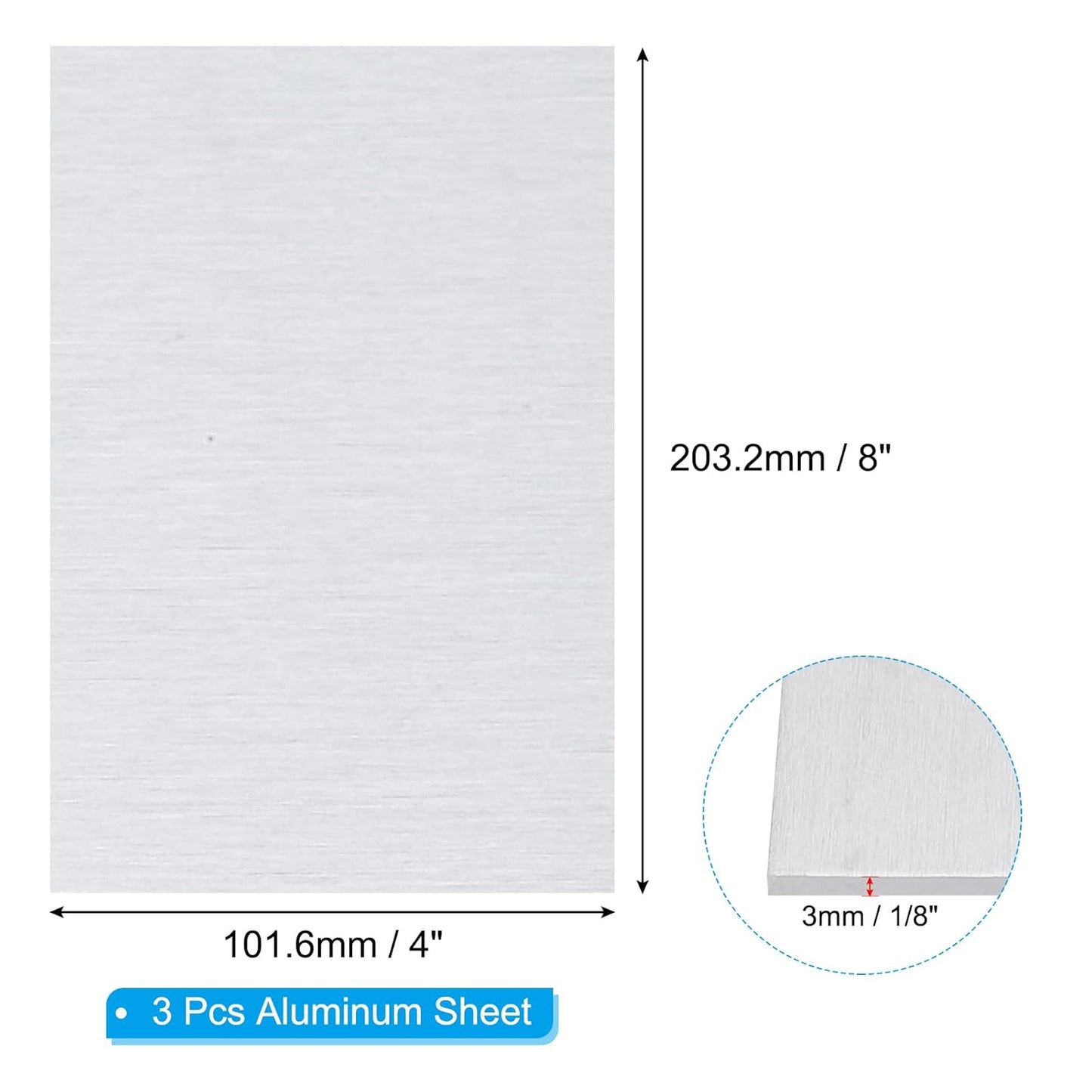 PATIKIL 6061 T651 Aluminum Sheet Metal 4 x 8 x 1/8(0.125") Inch 3Pcs Flat Plain Aluminum Plate Covered Stock with Protective Film, Heat Rectangle 3MM for Lndustry Crafting