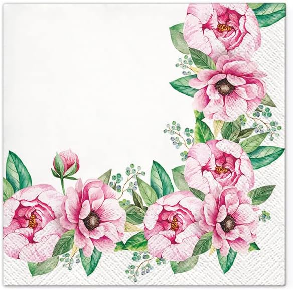 20-ct 13x13 Flowers Paper Luncheon Decoupage Napkins, 3-Ply Servilletas Printed Flower Twigs Round Cocktail Napkin for Art, Dinner and Party, Disposable Napkins Decor