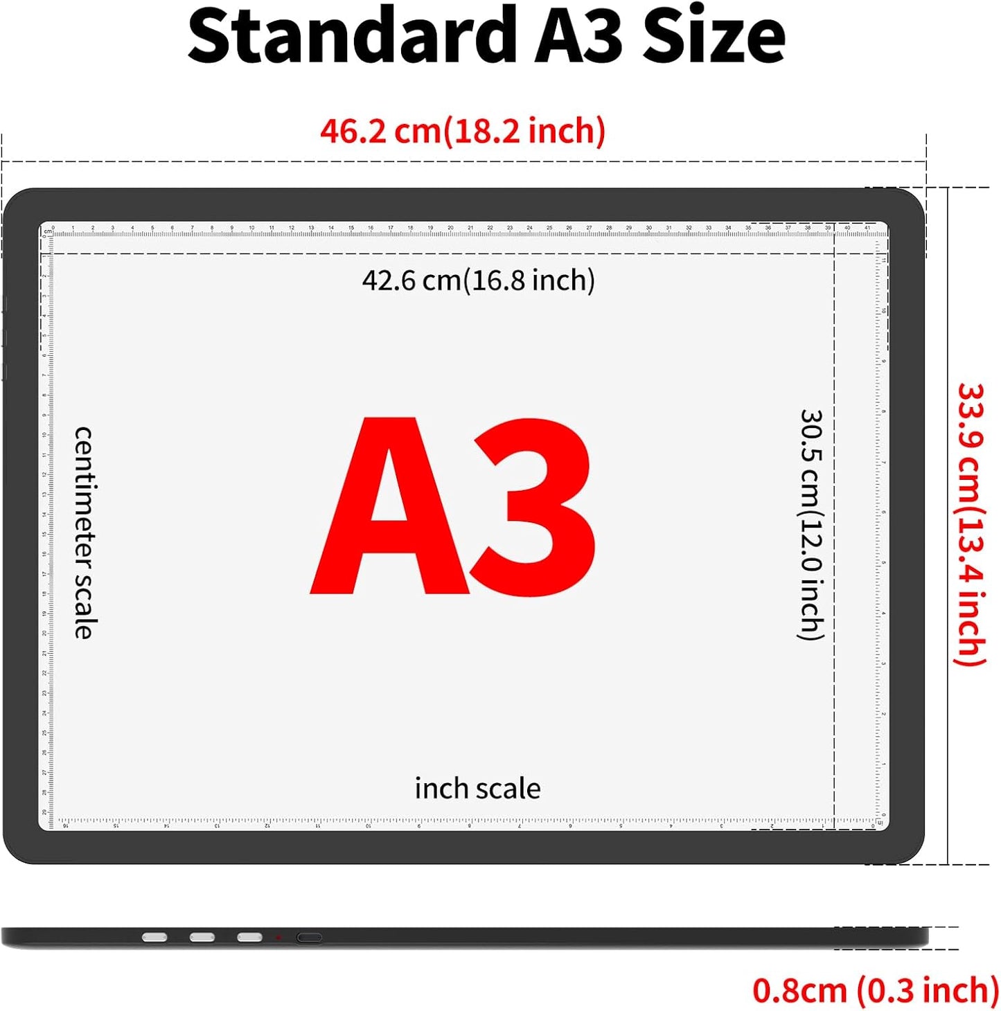 TOHETO A3 Light Board with Bag for Diamond Painting, Super Bright Magnetic Light Pad with Side Buttons, Lightbox for Tracing and Drawing, Corded Light Table for Sketching, Weeding Vinyl (Black)