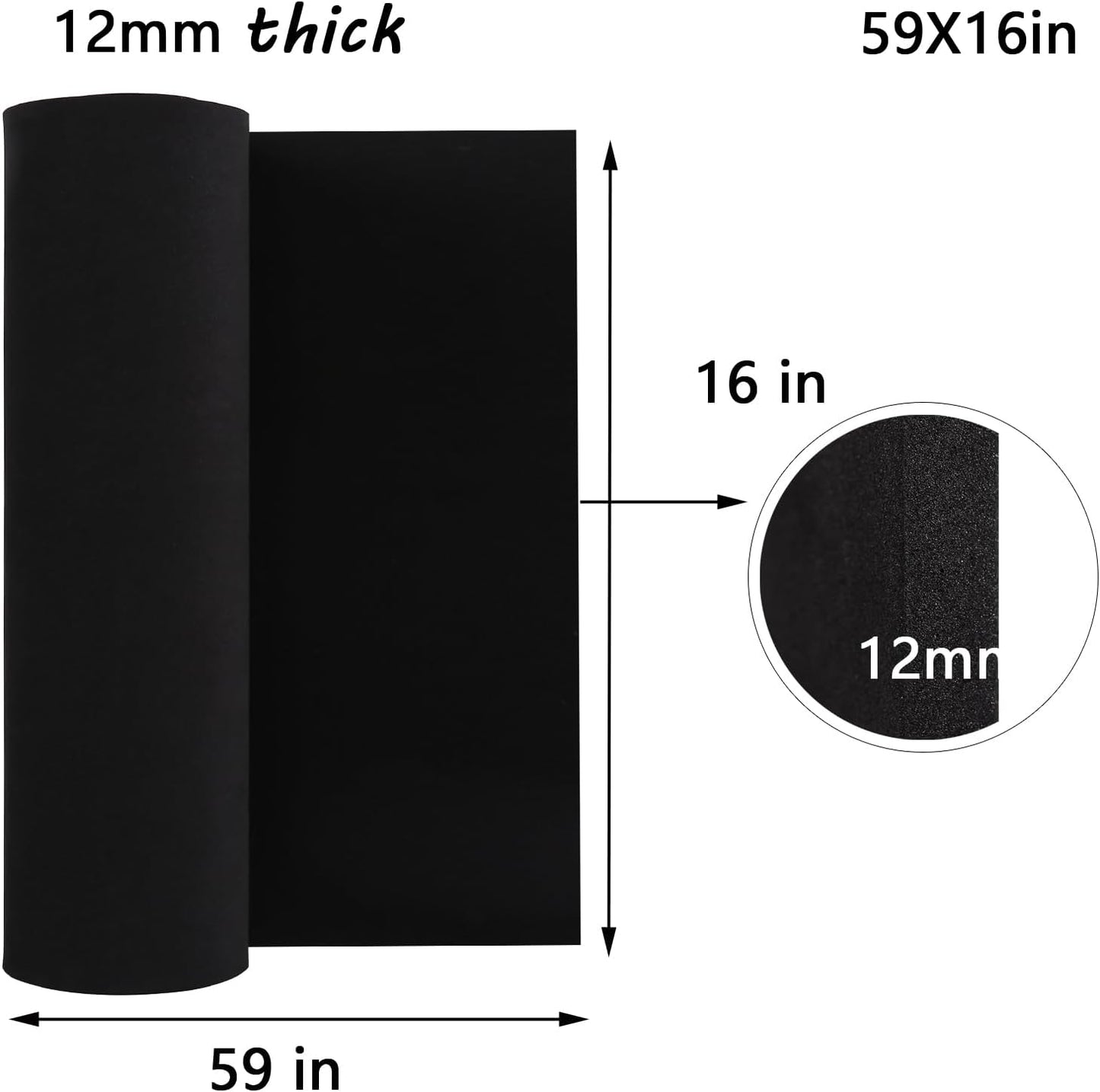 AMZQNART EVA Foam 12mm, Cosplay Foam 16x59 inch Black, High Density 90 kg/m³, for Craft Projects Cosplay Costumes, Fake Weapons, Decorations, Christmas, Easter, Thanksgiving, etc.