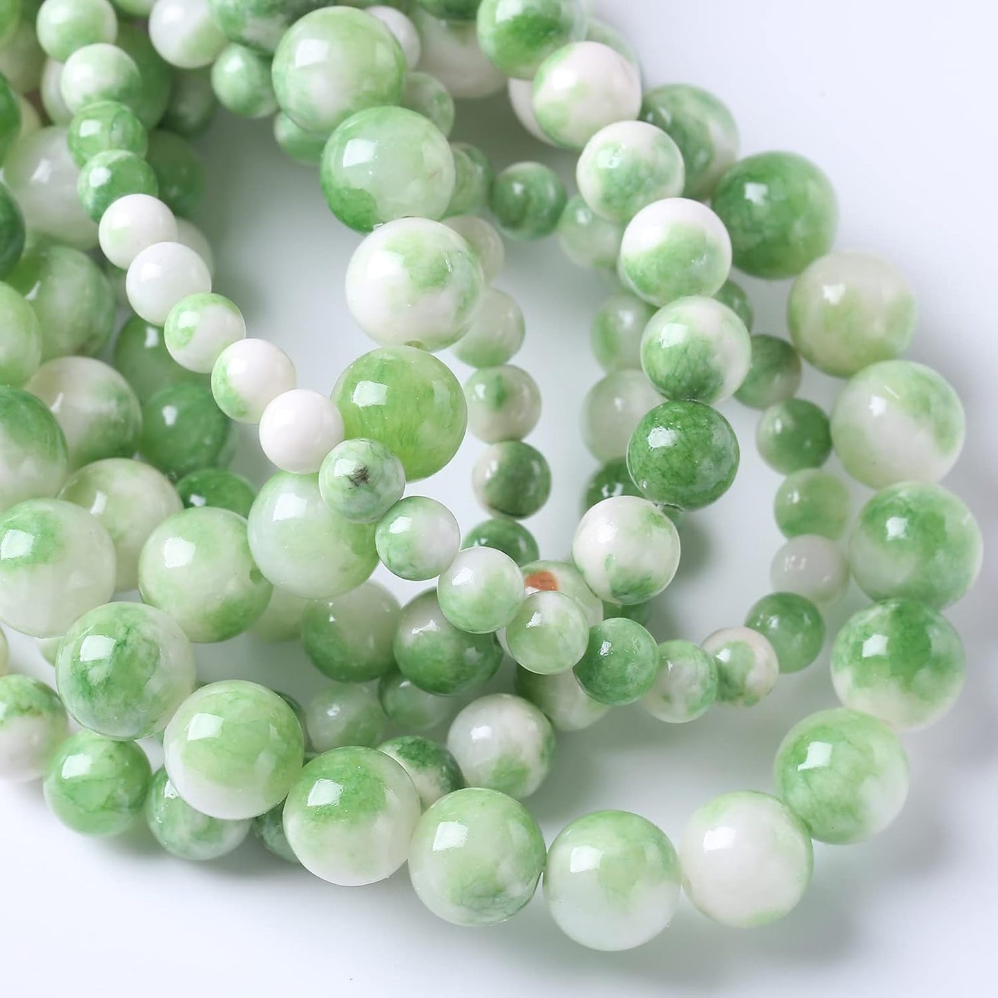 32pcs 12mm Natural Green White Persian Jade Stone Round Beads for Jewelry Making Loose Spacer Beads DIY Bracelets Necklaces 15" (12mm, Green Persian Jade)