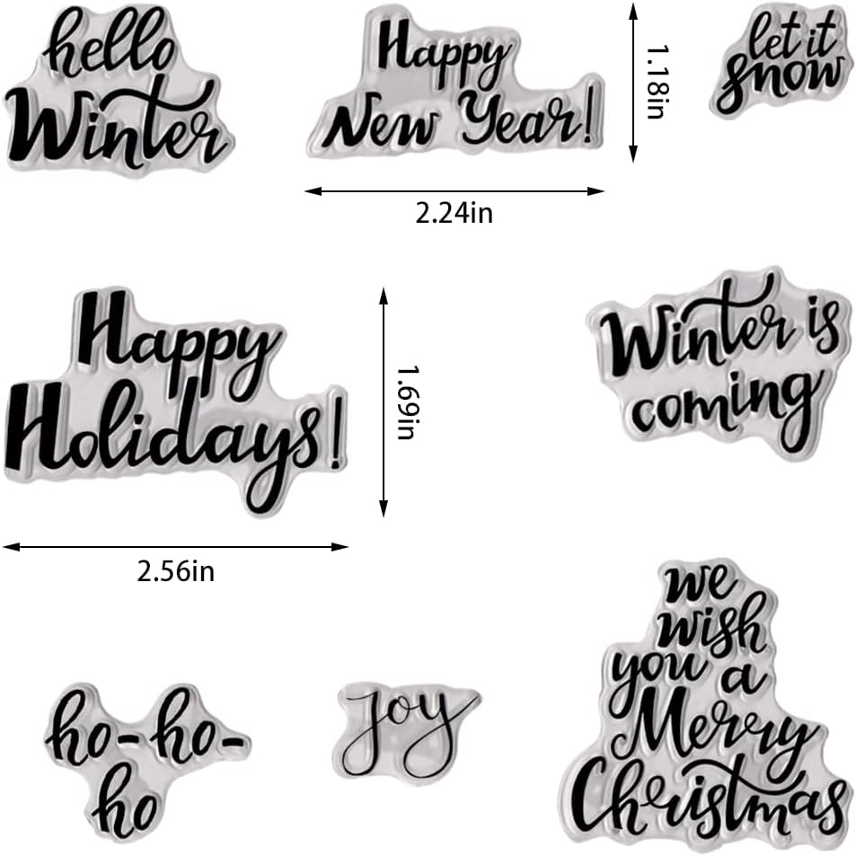 ABTOLS Merry Christmas Clear Stamps for Card Making and Photo Album Decorations, Happy New Year Words Winter Greeting Clear Rubber Stamps for Card Making Decoration and DIY Scrapbooking