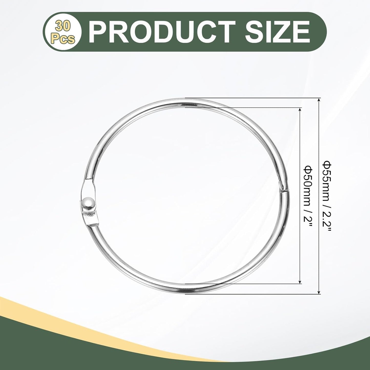 PATIKIL 2" x 2.2" Loose Leaf Binder Rings, 30 Pcs Metal Book Rings Nickel Keychain Ring for Paper Index Cards Flash Card Notebook Rings Office Home Book Binder, Silver Tone