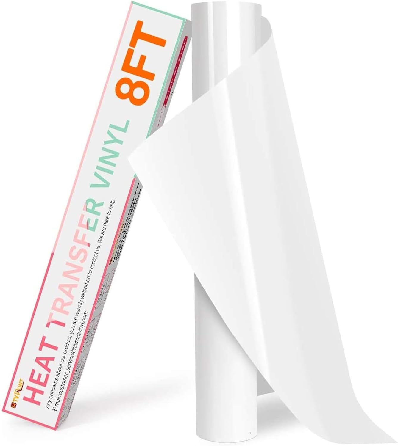 HTVRONT HTV Roll Heat Transfer Vinyl - 12" x 8ft White HTV Vinyl for Shirts, Iron on Vinyl for All Cutting Machine - Easy to Cut & Weed for Heat Transfer Design (White)