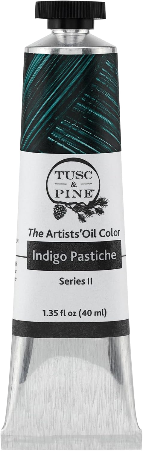 Tusc & Pine Artist Oil Paint - Indigo Pastiche, 40 ml, Non-Yellowing, Rich & Creamy Consistency, Maximum Pigment Load, Small Batch Milled Oil Paints Made in the USA for Professional Artists