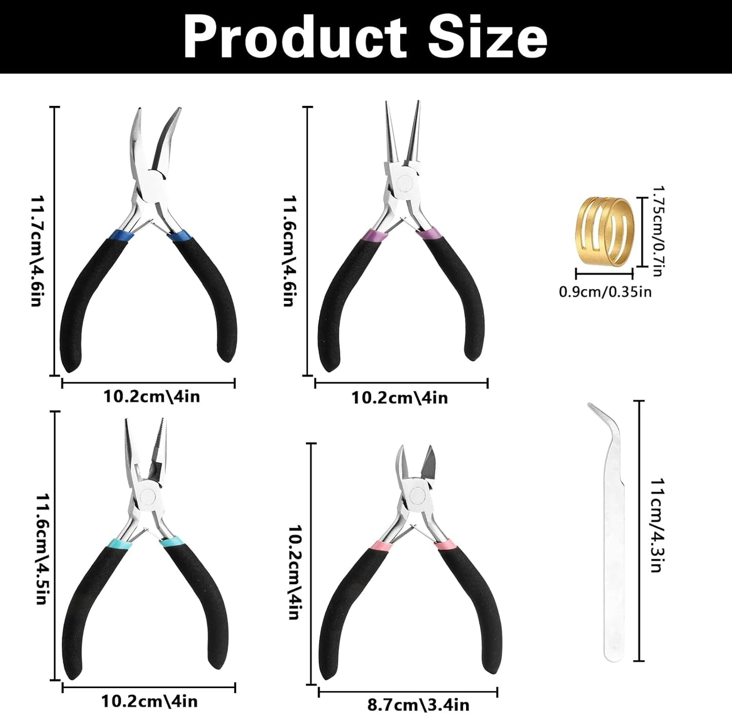 4 Pack Jewelry Making Pliers Tools Set, Jewelry Pliers with Needle Nose, Round Nose Pliers,Crafts Matte Handle