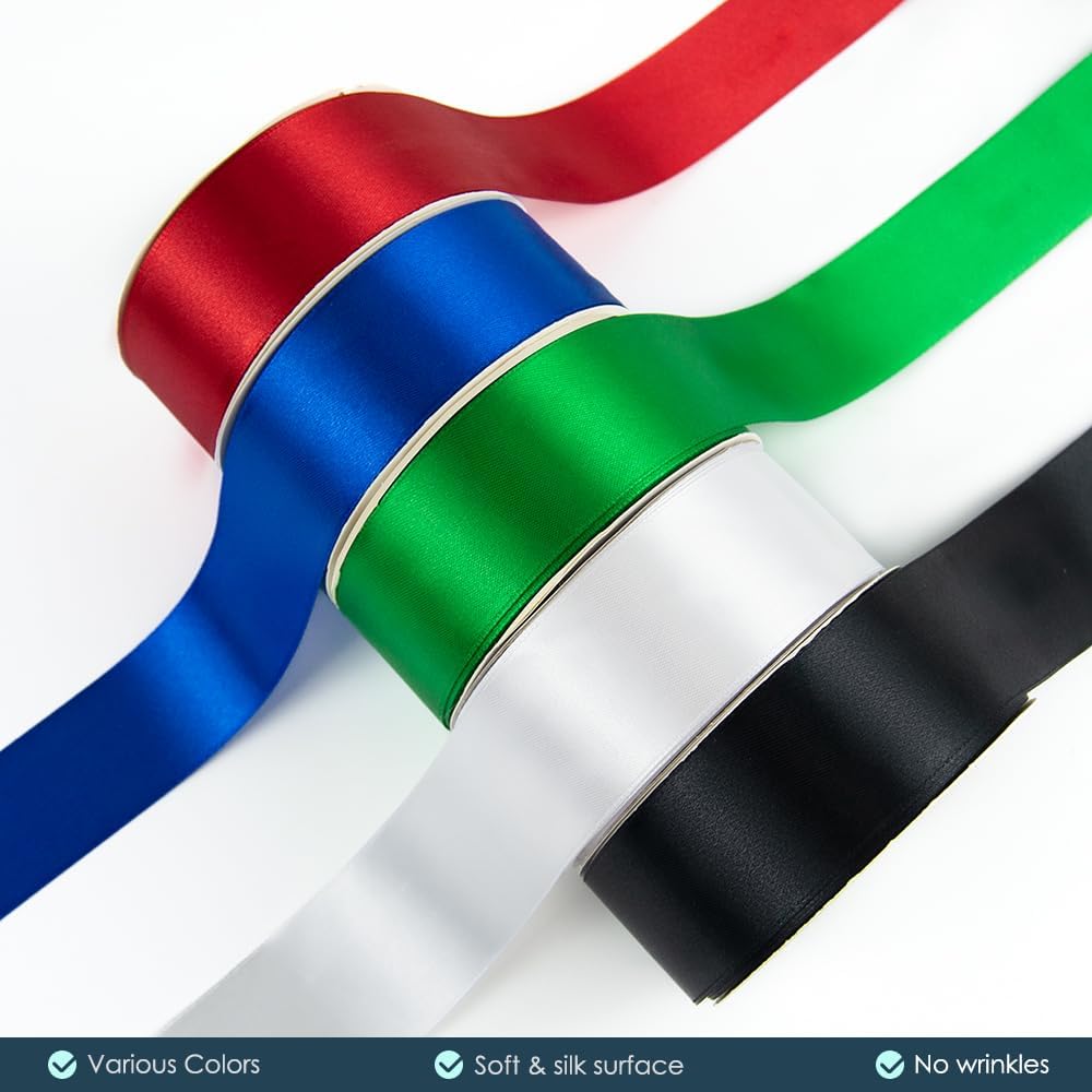 KMER LIFE 1-1/2" Wide x 50 Yards Red Single Faced Polyester Satin Ribbon - Perfect for Wedding Decor, Wreath, Crafts, Gift Wrapping & Other Projects