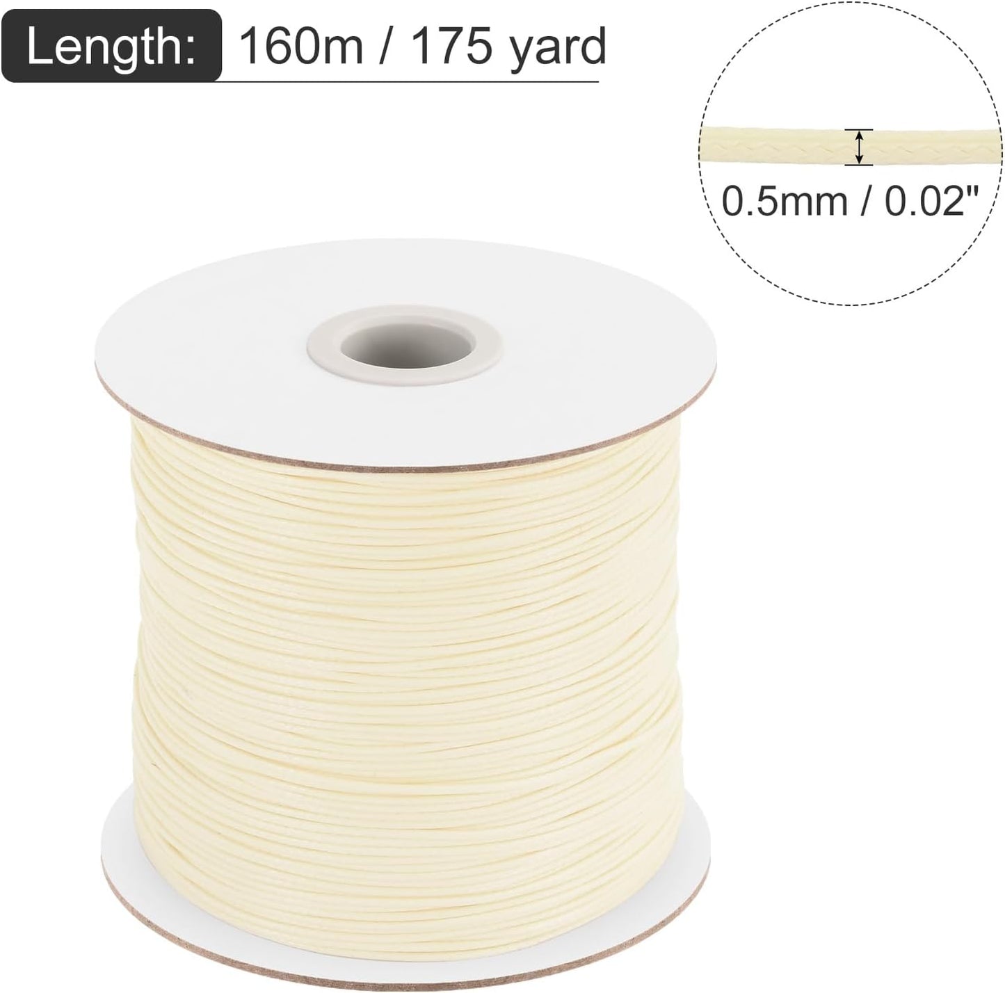MECCANIXITY Waxed Cord 0.5mm Waxed Polyester Cord 175 Yard Wax String for Bracelet Making, Necklaces, Beading, Jewelry Making and DIY Crafts(Beige)