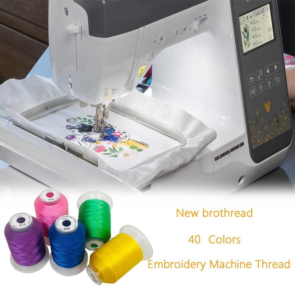 New brothreads 40 Colors 100% Polyester Machine Embroidery Thread 550yd with Thread Nets - Compatible for Home-Based Embroidery Sewing Machine