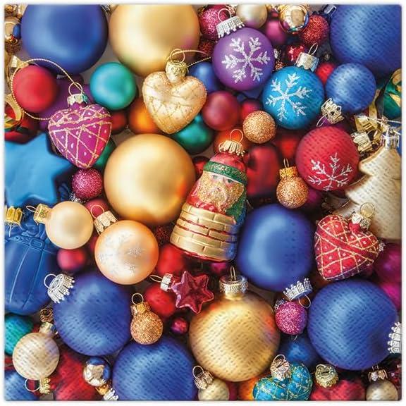 20-ct 13x13 Christmas Paper Decoupage Napkins, 3-Ply Servilletas Tissue Napkin for Dinner and Parties, Disposable Napkins (Holiday Ornaments)