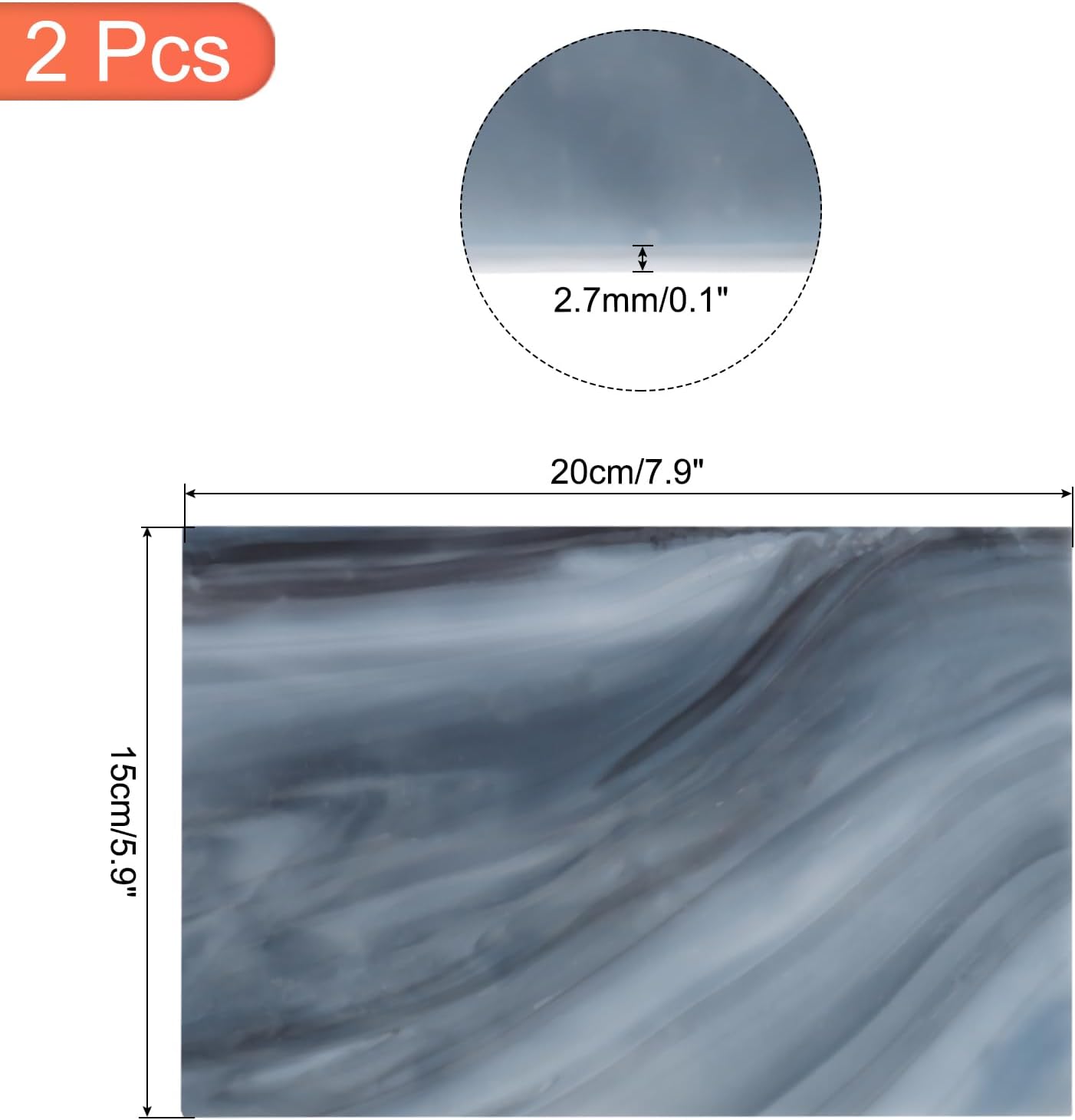 MECCANIXITY 2 Pcs Stained Glass Sheet Mosaic Tile 7.9 Inch x 5.9 Inch Gray Stained Glass Sheets for Crafts DIY Art Project