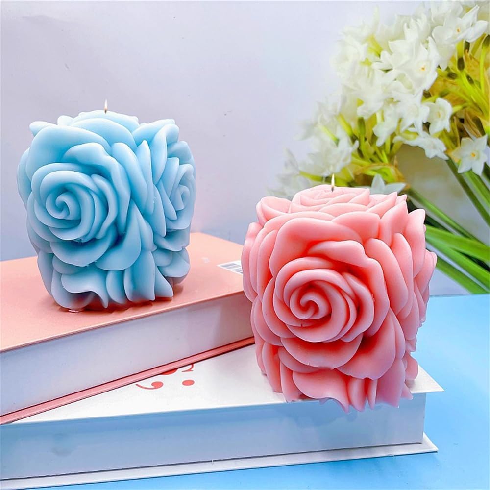 Rose Pillar Candle Silicone Mold Handmade Valentine's Day Mother's Day Flower Bouquet Soap Gypsum Resin Molds Wedding Decor Crafts Gifts (2)