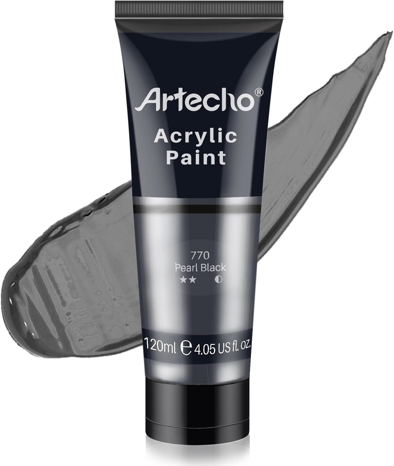 Artecho Black Acrylic Paint, Pearl Black (120ml / 4.05oz) Tubes, Art Craft Paints for Canvas, Rock, Stone, Wood, Fabric, Art Supplies