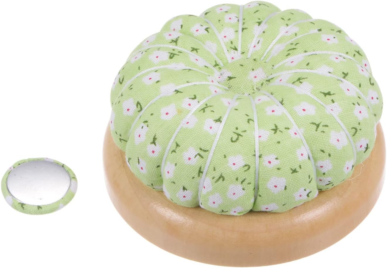 HARFINGTON 2pcs Pin Cushions Sewing Needle Cushion Needle Holder Pincushions with Magnetic Wooden Base for Sewing Quilting Needlework DIY Crafts, Green White Red