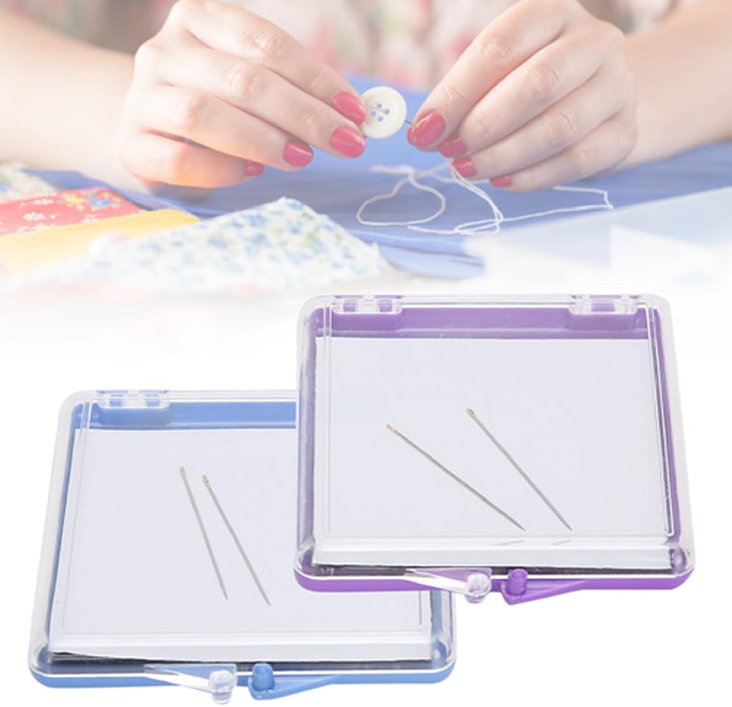 Kodrily 2Pcs Magnetic Needle Case Set, Magnetic Needle Holder with 4 Pins, 2.8x3 in Sewing Needle Case, Sewing Needle Holder, Needle Organizer for Cross Stitch Sewing Knitting