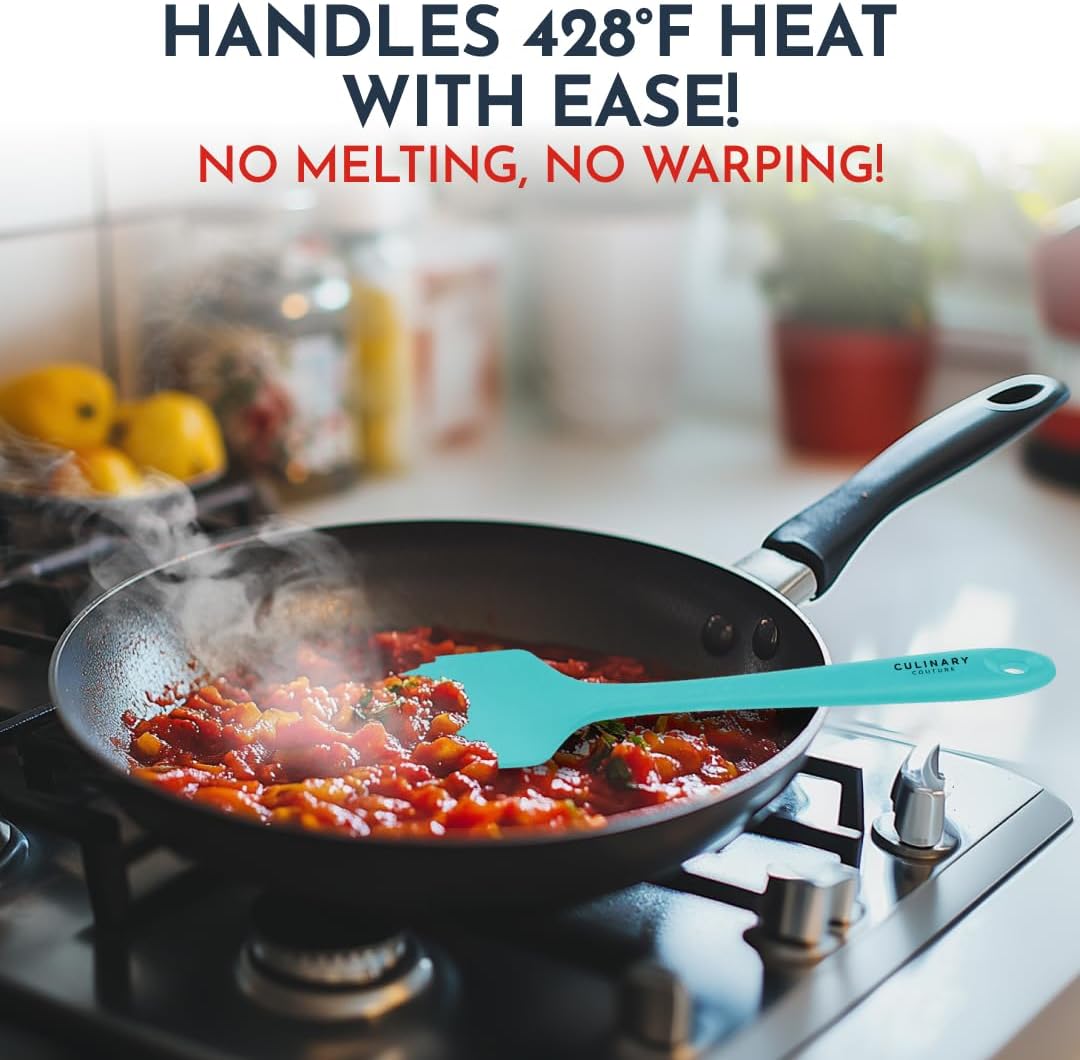 Culinary Couture 4-Piece Aqua Baking Spatula Set - Rubber Spatulas Silicone Heat Resistant, BPA-Free - Spatula Set for Nonstick Cookware - Silicone Baking Utensils